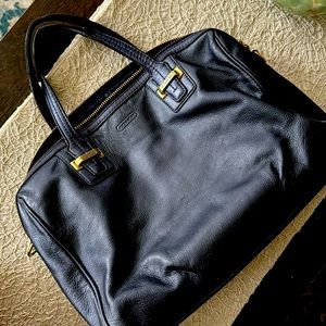 Navy blue Coach bag with wallet, and long strap authentic